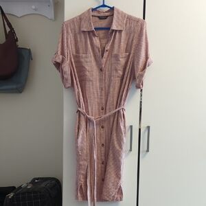 Casual Pink Striped Midi Dress